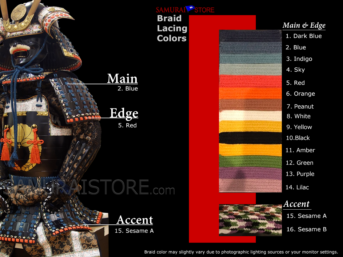 Available braid lacing colors for samurai armor